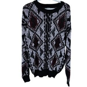 Vintage Geometric Sweater Stefano Man Large Mens Crewneck Knit 90s Multicolor